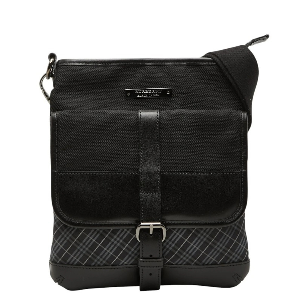 Burberry Black Label Check Crossbody Shoulder Bag, Black/Gray Leather/Nylon, ...